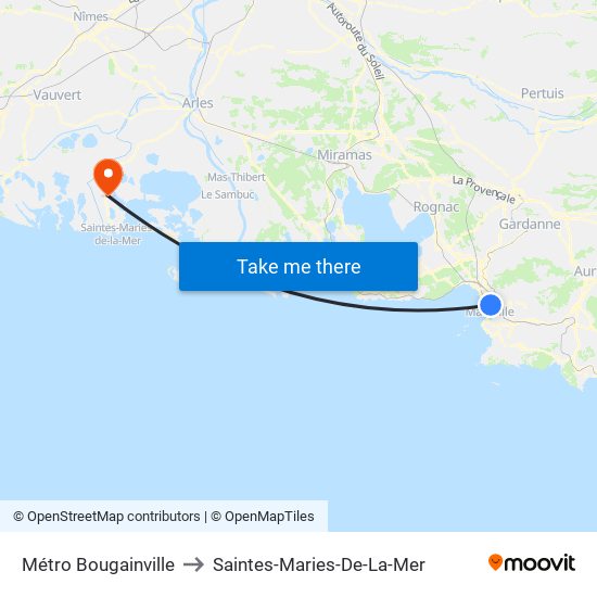 Métro Bougainville to Saintes-Maries-De-La-Mer map