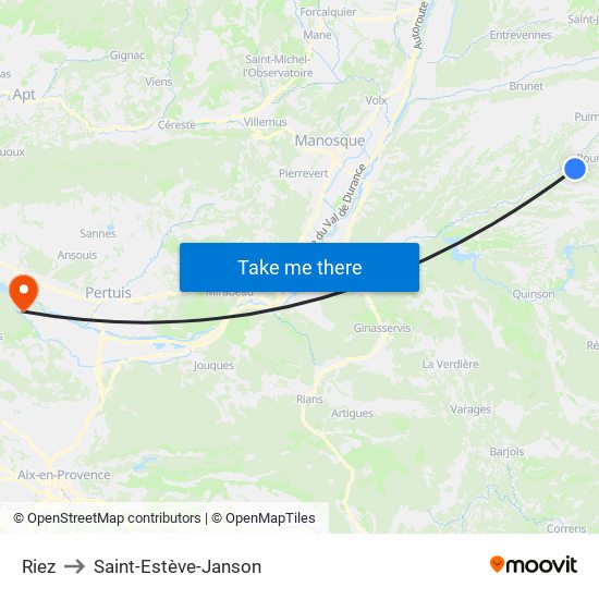 Riez to Saint-Estève-Janson map