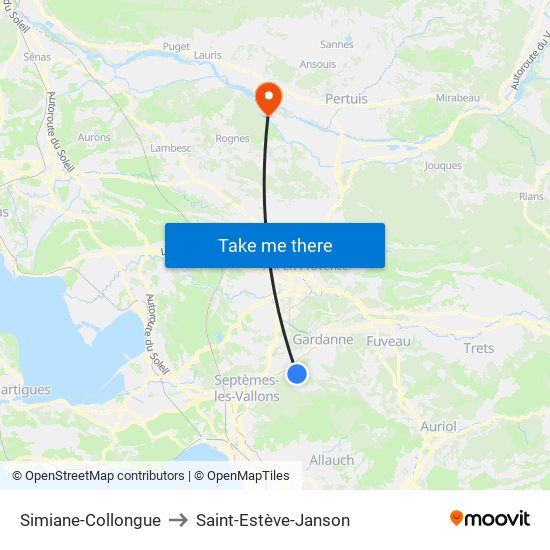 Simiane-Collongue to Saint-Estève-Janson map