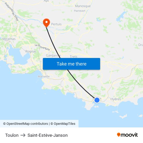 Toulon to Saint-Estève-Janson map
