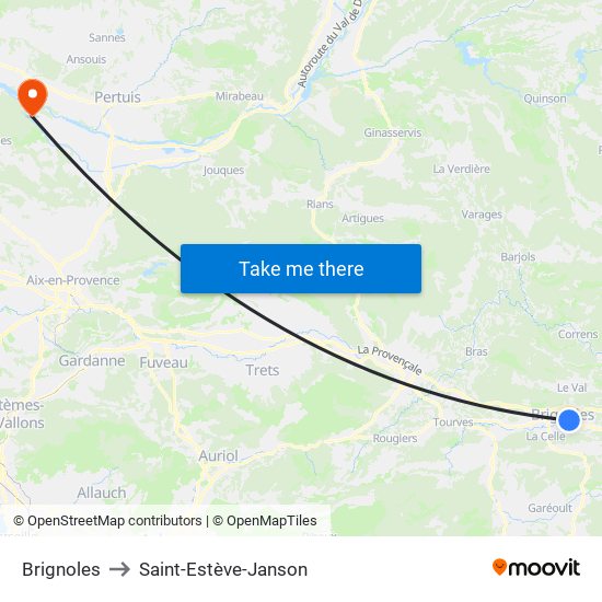 Brignoles to Saint-Estève-Janson map