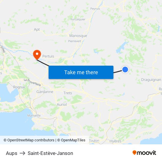 Aups to Saint-Estève-Janson map