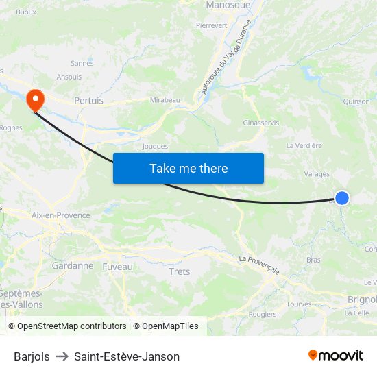 Barjols to Saint-Estève-Janson map