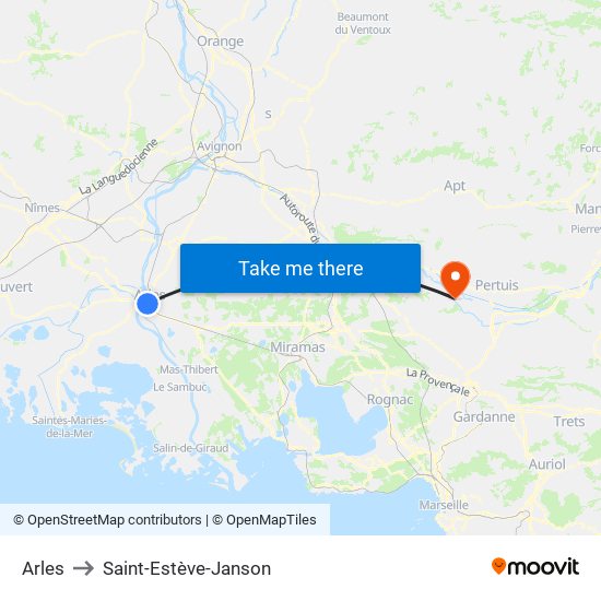 Arles to Saint-Estève-Janson map