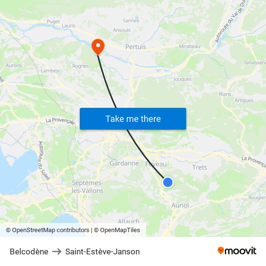 Belcodène to Saint-Estève-Janson map