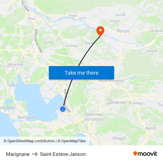 Marignane to Saint-Estève-Janson map