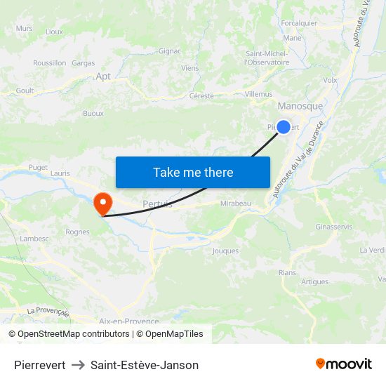 Pierrevert to Saint-Estève-Janson map