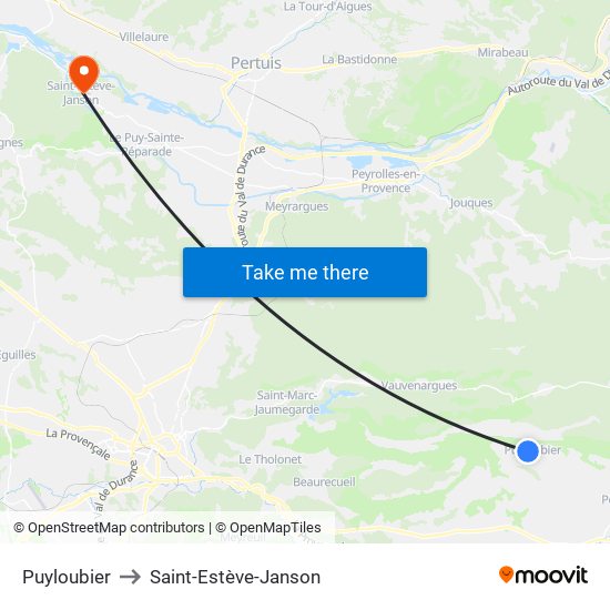 Puyloubier to Saint-Estève-Janson map