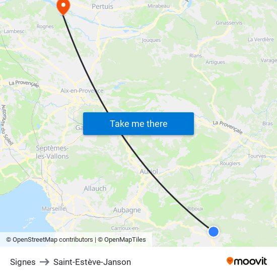 Signes to Saint-Estève-Janson map