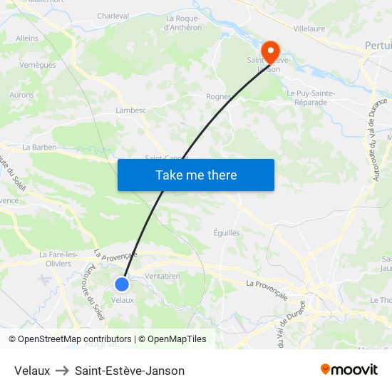 Velaux to Saint-Estève-Janson map