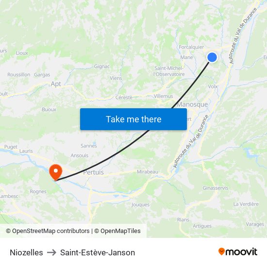 Niozelles to Saint-Estève-Janson map