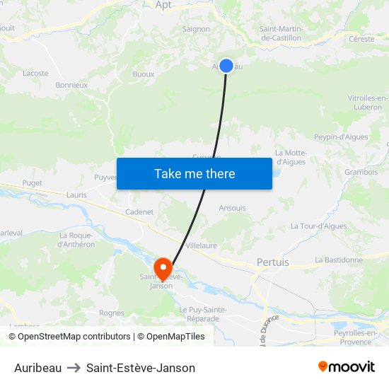 Auribeau to Saint-Estève-Janson map