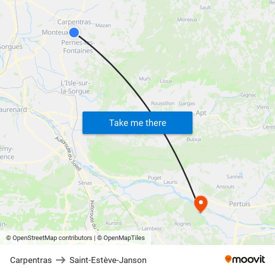 Carpentras to Saint-Estève-Janson map