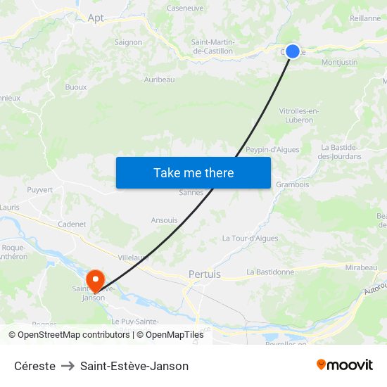 Céreste to Saint-Estève-Janson map