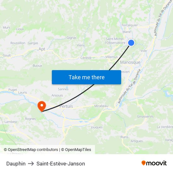 Dauphin to Saint-Estève-Janson map