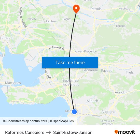 Réformés Canebière to Saint-Estève-Janson map