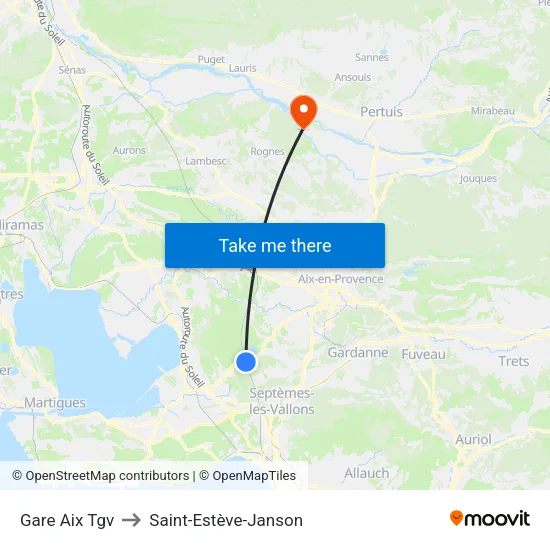 Gare Aix Tgv to Saint-Estève-Janson map