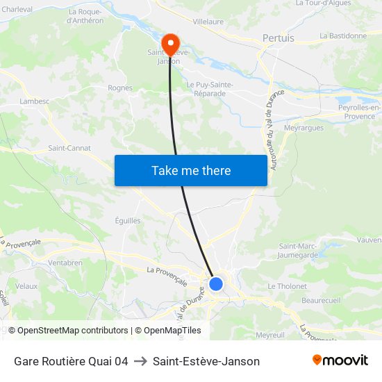 Gare Routière Quai 04 to Saint-Estève-Janson map