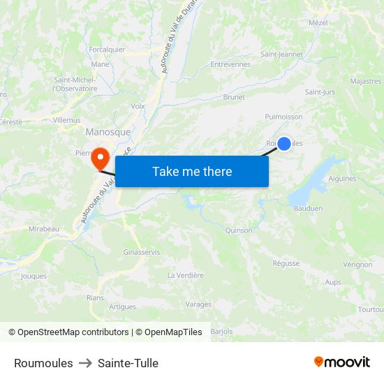 Roumoules to Sainte-Tulle map