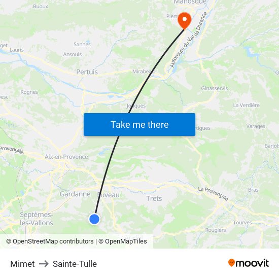 Mimet to Sainte-Tulle map