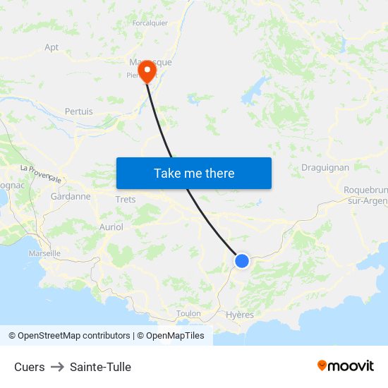 Cuers to Sainte-Tulle map
