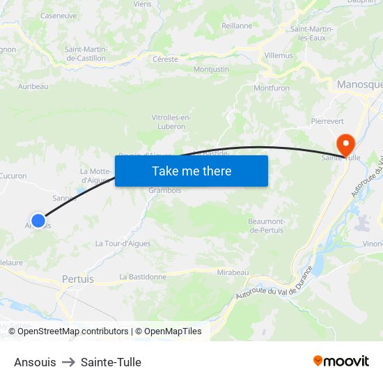 Ansouis to Sainte-Tulle map