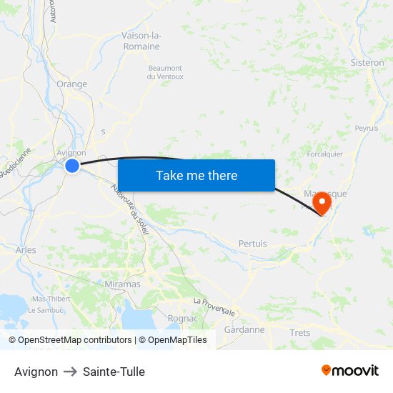 Avignon to Sainte-Tulle map