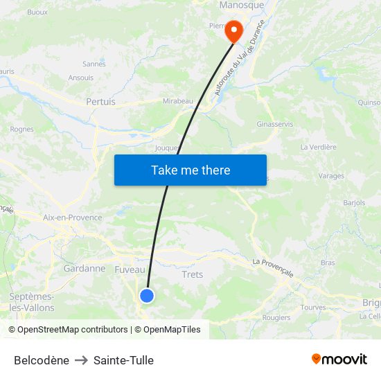 Belcodène to Sainte-Tulle map