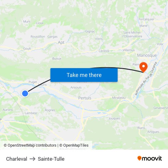 Charleval to Sainte-Tulle map