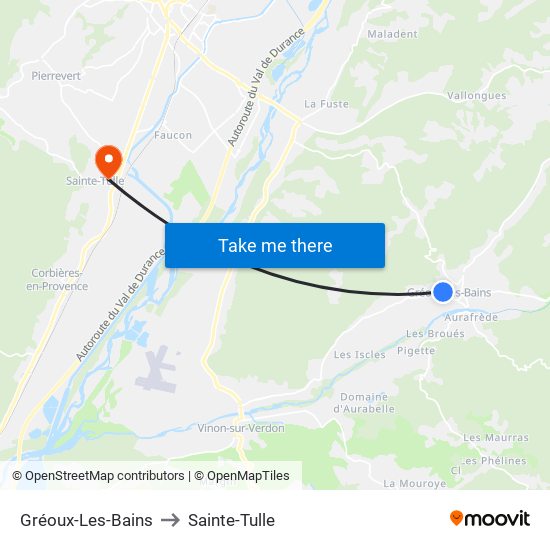 Gréoux-Les-Bains to Sainte-Tulle map
