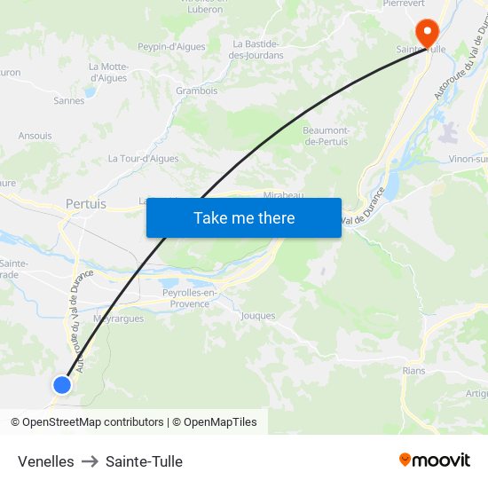 Venelles to Sainte-Tulle map