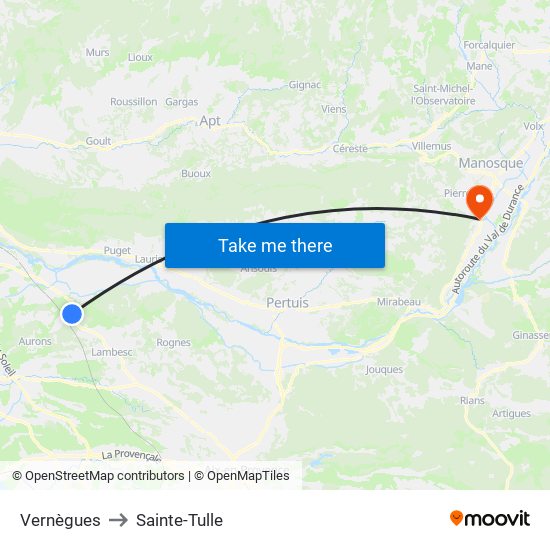 Vernègues to Sainte-Tulle map