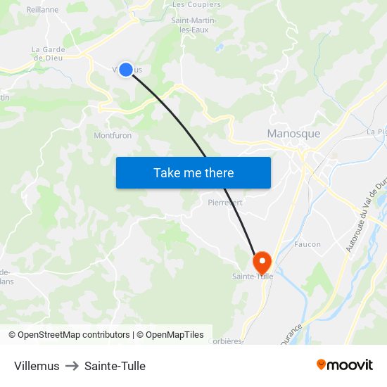 Villemus to Sainte-Tulle map