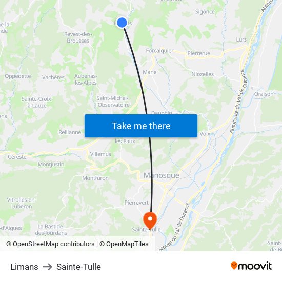 Limans to Sainte-Tulle map