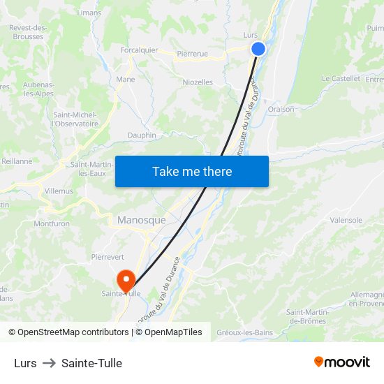 Lurs to Sainte-Tulle map