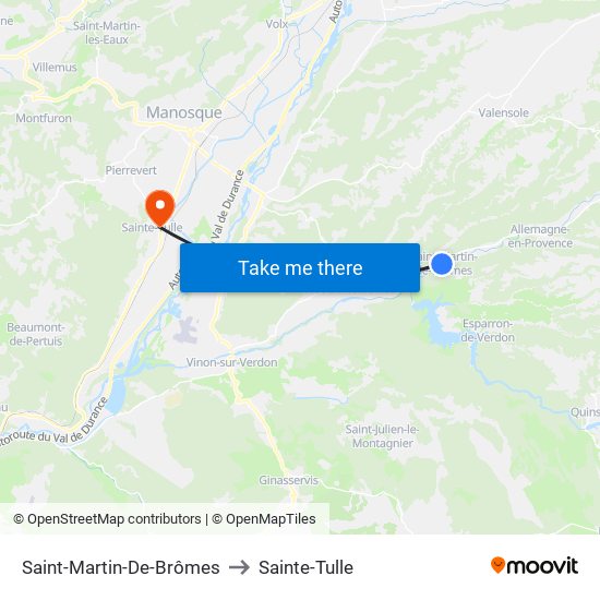 Saint-Martin-De-Brômes to Sainte-Tulle map