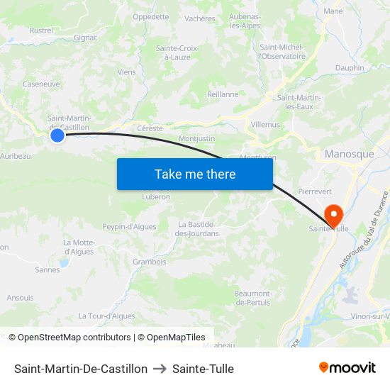 Saint-Martin-De-Castillon to Sainte-Tulle map