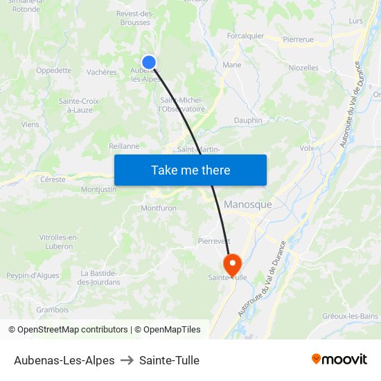 Aubenas-Les-Alpes to Sainte-Tulle map