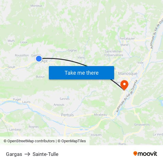 Gargas to Sainte-Tulle map