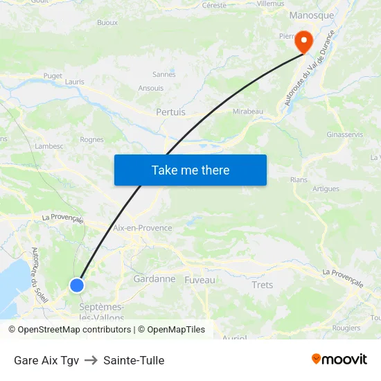 Gare Aix Tgv to Sainte-Tulle map