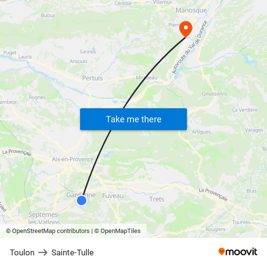 Toulon to Sainte-Tulle map