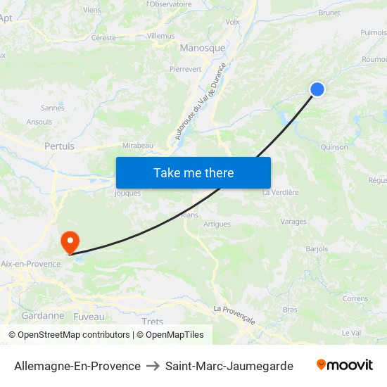 Allemagne-En-Provence to Saint-Marc-Jaumegarde map