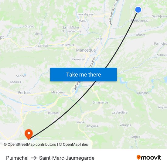 Puimichel to Saint-Marc-Jaumegarde map