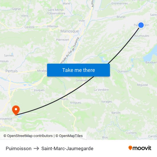 Puimoisson to Saint-Marc-Jaumegarde map