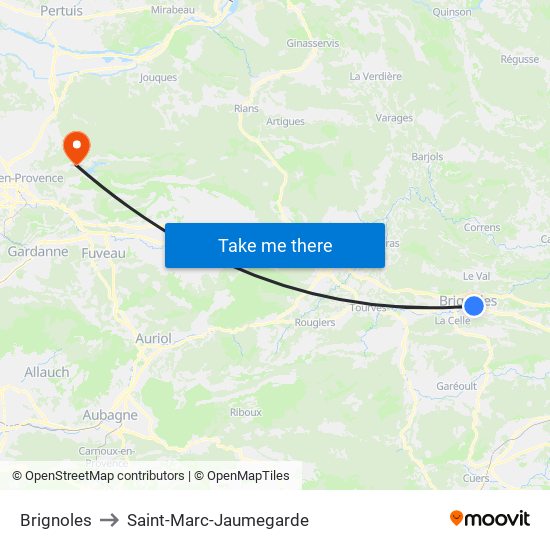 Brignoles to Saint-Marc-Jaumegarde map