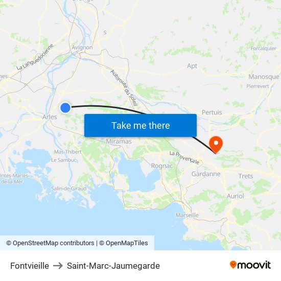 Fontvieille to Saint-Marc-Jaumegarde map