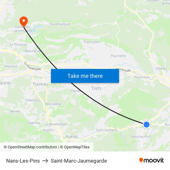 Nans-Les-Pins to Saint-Marc-Jaumegarde map