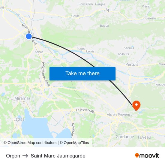 Orgon to Saint-Marc-Jaumegarde map