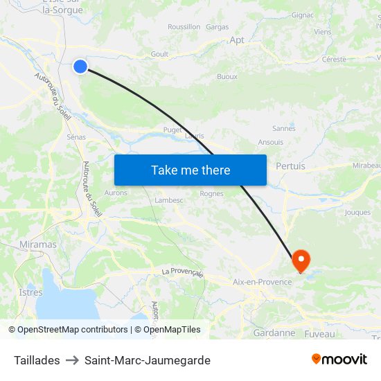 Taillades to Saint-Marc-Jaumegarde map