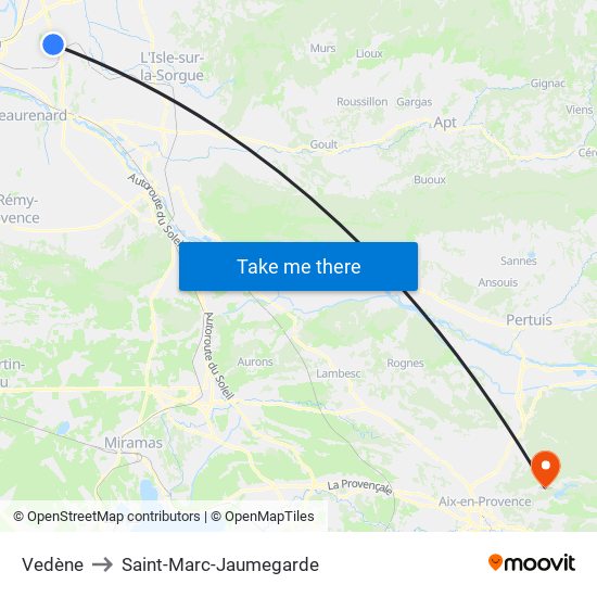 Vedène to Saint-Marc-Jaumegarde map